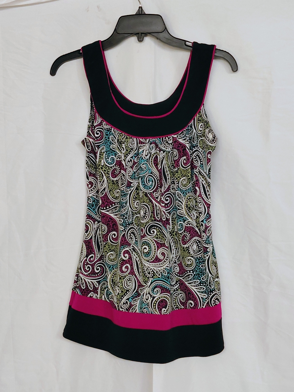HeartSoul Paisley Tank Top in Pink and Black with Multicolor Accents